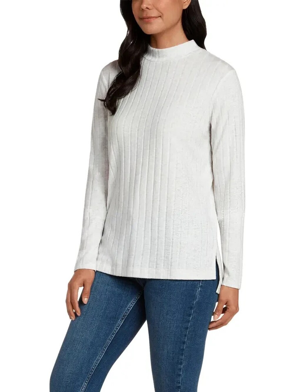 Matty M Mock Neck Ribbed Tunic Top Women's Large Heather Pebble Gray Sweater